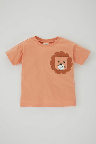 T-Shirt À Manches Courtes En Coton Peigné À Motif Animalier Bébé Garçon