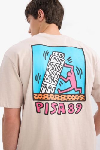 %100 Pamuk Keith Haring Comfort Regular Fit Rahat Kalıp Bisiklet Yaka Sırt Baskılı Kısa Kollu Tişört