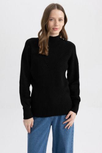 Black WOMEN Relax Fit Half Turtleneck Tunic 2734349 DeFacto