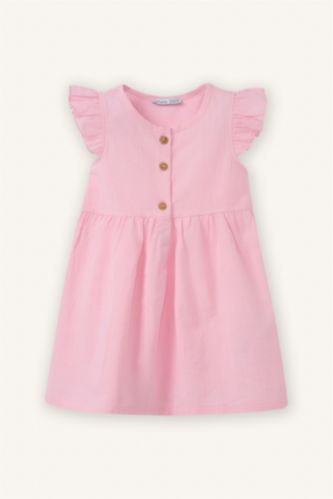Baby Girl Pink Regular Fit Basic Short Sleeve Woven Dress