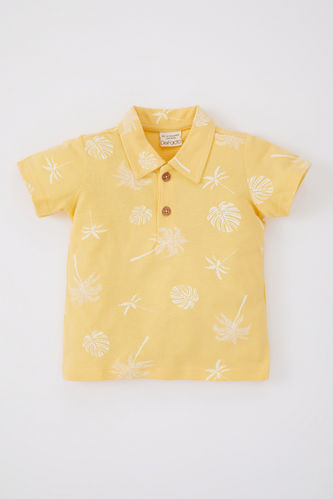 Erkek Bebek Tropikal Desenli Pike Kısa Kollu Tişört