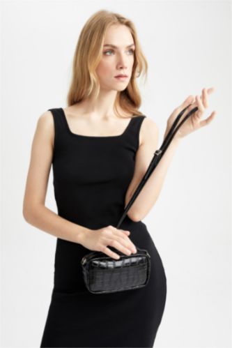 WOMAN Black Faux Leather Crossbody Bag