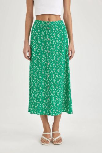 A Line Flower Normal Waist Midi Skirt