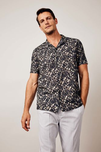 Modern Fit Resort Neck Printed Short Sleeve Shirt