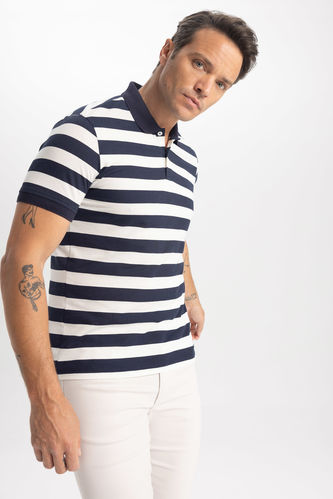 Slim Fit Polo Neck Striped Short Sleeve T-Shirt