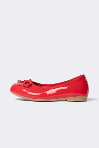 Kız Çocuk Düz Taban Suni Deri Kırmızı Rugan Balerin Ayakkabı