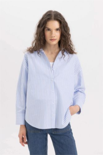 FEMME Bleu Chemise Oversize Oxford à Col Boutonné Manches Longues