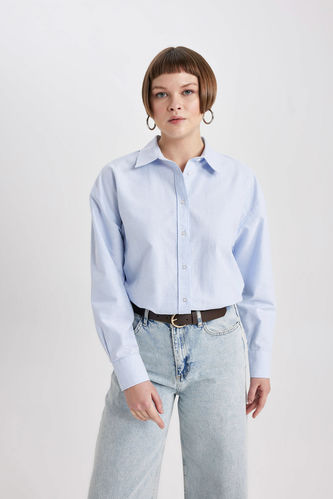 Blue WOMAN Oversize Fit Shirt Collar Oxford Long Sleeve Shirt 2939156 ...