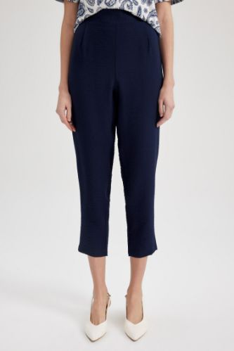 Navy Woman Jogger Linen Look Trousers 2775894 | DeFacto