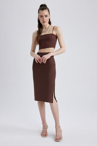 Slim Fit Basic Slit Corded Camisole Midi Skirt