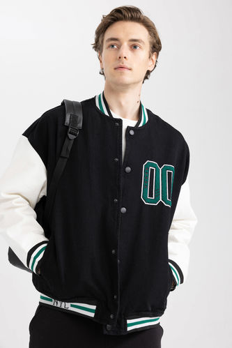 Relax Fit College Collar Bomber Jacket