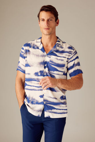 Modern Fit Polo Neck Patterned Fabric Short Sleeve Shirt