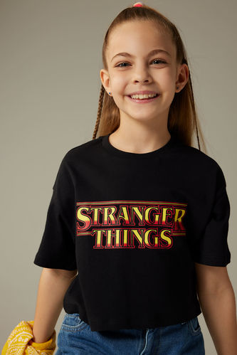 Kız Çocuk Stranger Things Kısa Kollu Crop Tişört