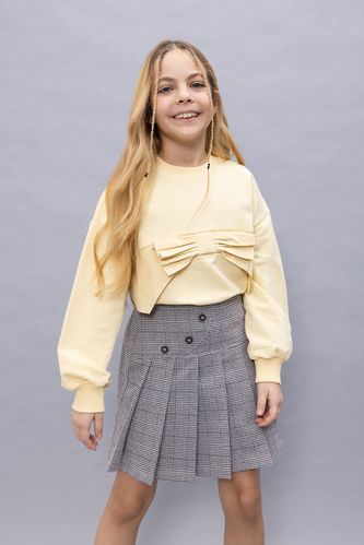 Kız Çocuk Fiyonk Desenli Kalın Sweatshirt