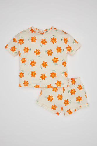 Baby Girl Leopard Patterned Short Sleeve T-Shirt Shorts 2-Pack Set