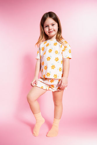 Baby Girl Floral Patterned T-Shirt Shorts 2 Piece Set