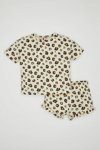 Baby Girl Leopard Patterned T-Shirt Shorts 2 Piece Set