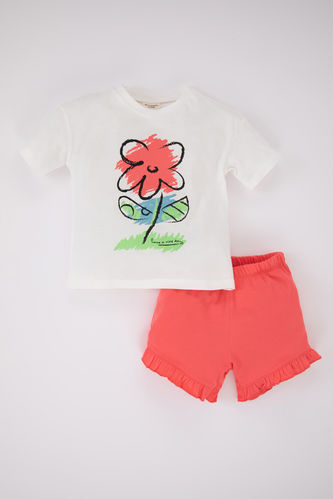 Baby Girl Floral Printed Short Sleeve T-Shirt Shorts 2-Pack Set