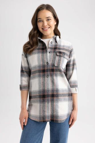 Regular Fit Flannel Long Sleeve Tunic