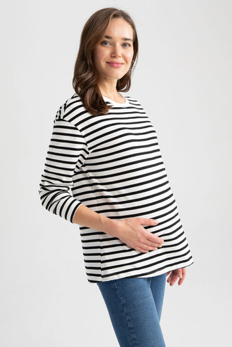 Crew Neck Striped Maternity Sweatshirt