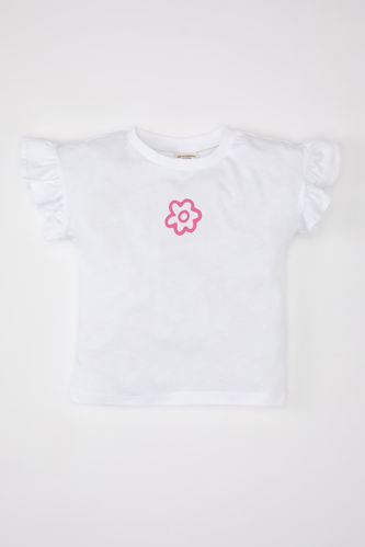 Baby Girl Crew Neck Floral Short Sleeve T-Shirt