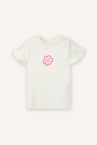Baby Girls Ecru Regular Fit Flower Short Sleeve T-Shirt