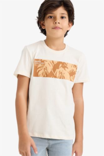 تيشيرت ولادي نص كم بنقشة الزهور قصة عادية