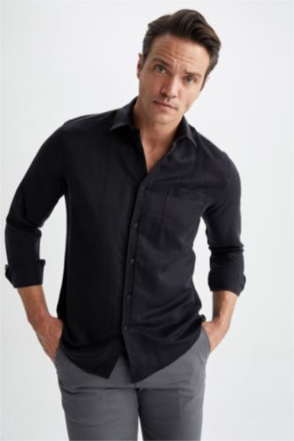 HOMME Noir Chemises à manches longues Coupe Moderne