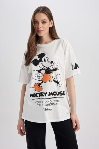 Weiß Damen Oversize Fit Disney Mickey & Minnie Lizenziertes T-Shirt aus  Baumwolle 2772011