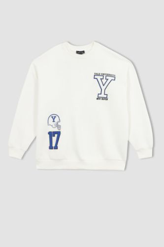 White Woman Yale University Back Printed Oversize Fit Crew Neck