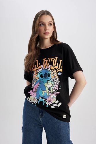Coool Disney Lilo & Stitch Oversize Fit Crew Neck Back Printed Short Sleeve T-Shirt