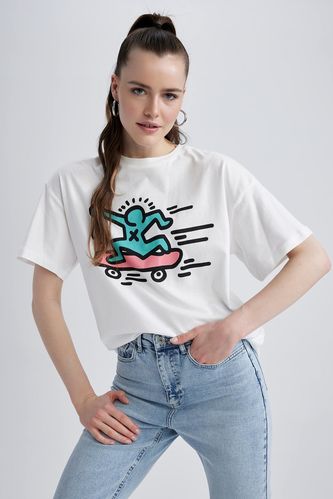 Keith Haring Oversize Fit Crew Neck Printed Short Sleeve T-Shirt