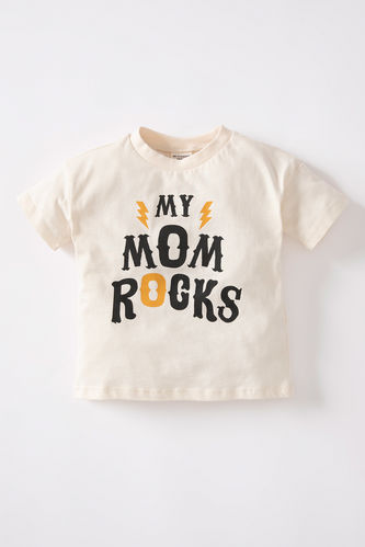 Baby Boy Slogan Printed Combed Cotton Short Sleeved T-Shirt