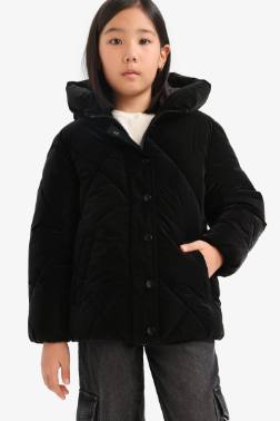 GİRL HOODED ZİPPERED QUİLTED JACKET