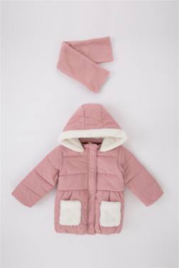 BABY GİRL HOODED PLUSH PUFFER JACKET