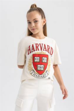 GİRL HARVARD UNİVERSİTY OVERSİZE FİT SHORT SLEEVE T-SHİRT