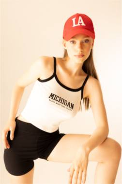 SLİM FİT SLOGAN PATTERN RİBANA TANK TOP