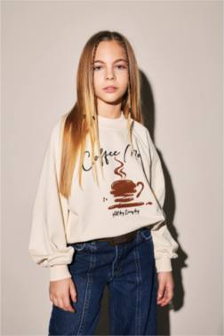 GIRL OVERSIZE FIT CREW NECK PRINTED THICK SWEATSHIRT