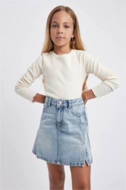 GİRL CREW NECK CORDUROY LONG SLEEVE T-SHİRT