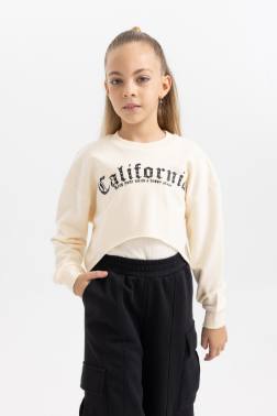 GIRL PRINTED CROP SWEATSHIRT UNDERSHIRT 2 PIECE SET