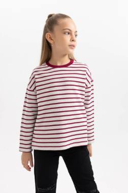 GIRL LOOSE FIT STRIPED CREW NECK SWEATSHIRT
