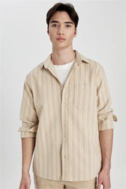 REGULAR FİT STRİPED COTTON LONG SLEEVE SHİRT