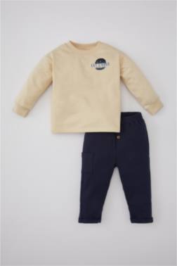 BABY BOY SLOGAN PRİNTED SWEATSHİRT TROUSERS 2 PİECE SET