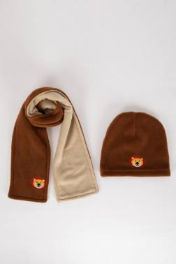 BABY BOY 2 PİECE FLEECE SCARF BERET SET