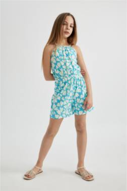 GİRL STRAPPY PATTERNED COTTON SHORT JUMPSUİT