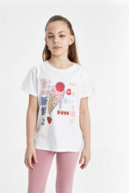 GİRL PRİNTED SHORT SLEEVE T-SHİRT