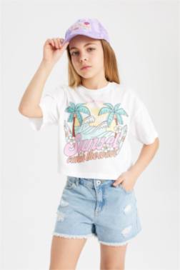 GİRL CREW NECK PRİNTED SHORT SLEEVE T-SHİRT