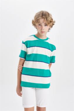 BOY CREW NECK STRİPED SHORT SLEEVE T-SHİRT