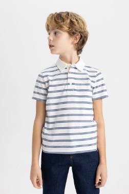 BOY STRİPED PİQUE SHORT SLEEVE POLO T-SHİRT