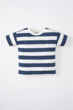 BABY BOY CREW NECK STRİPED SHORT SLEEVE T-SHİRT
